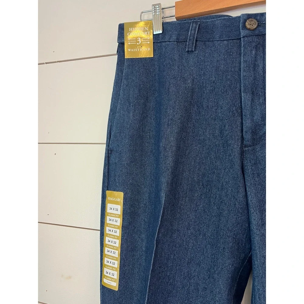 NWT Haggar Premium Stretch Denim Pants Mens 34x32 Classic Fit Blue Jeans